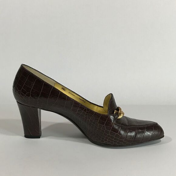 Vintage 90s Bruno Magli Croc Pumps w/Gold Chain - Picture 4 of 7